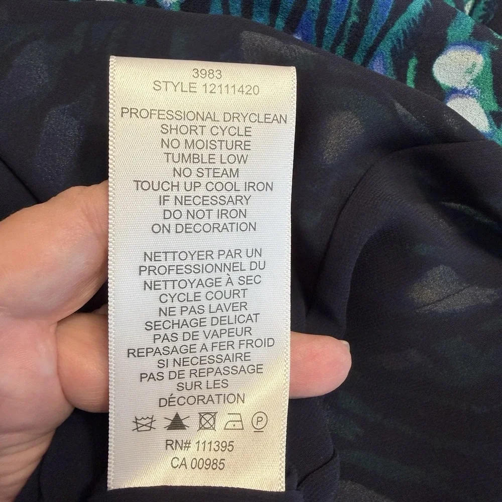 Tory Burch 100% Silk Dress 12 Blue Green Watercolor Knee Length Career Lined EUC